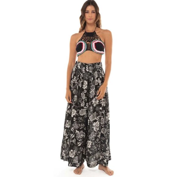 Agua Bendita Black and White Floral Wide Leg Hanne Pants SZ S - NWT - Picture 1 of 11